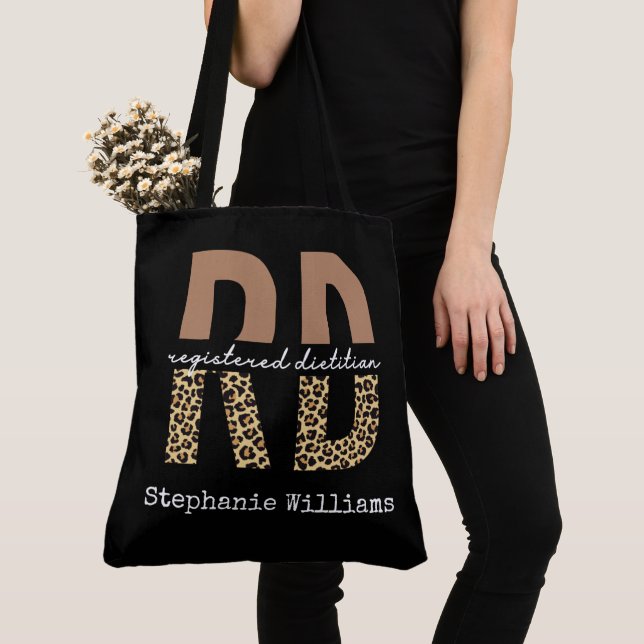 Personalized Registered Dietician Cheetah print RD Tote Bag (Close Up)