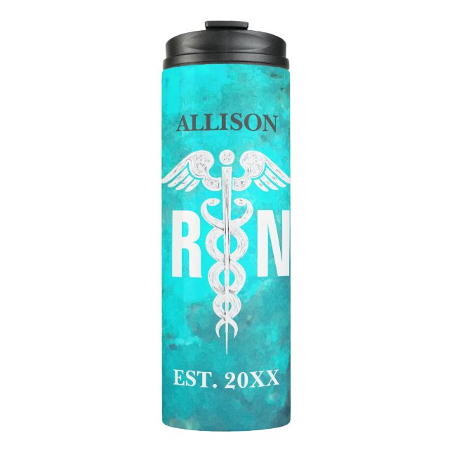 Personalized Registered Nurse Caduceus Marble Thermal Tumbler (Front)