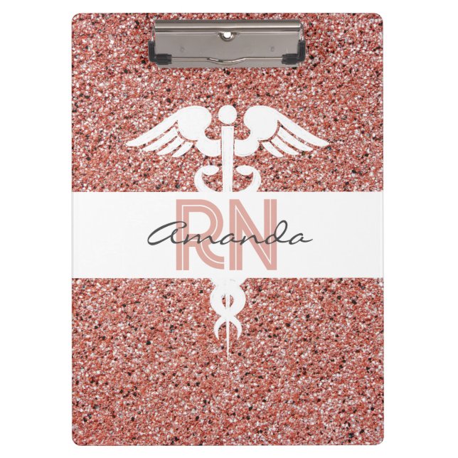 Personalized Registered Nurse Modern Pink Glitter Clipboard (Front)