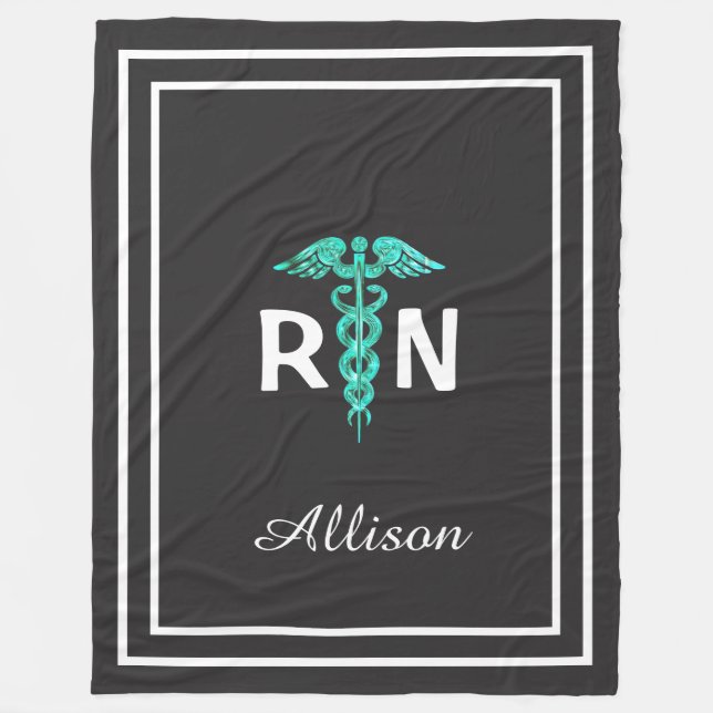 Personalized Registered Nurse RN Caduceus Medical Fleece Blanket (Front)