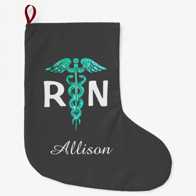 Personalized Registered Nurse RN Caduceus Medical Large Christmas Stocking (Front)