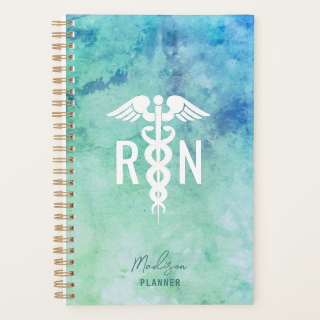 Personalized Registered RN Teal Blue Medical Planner (Front)