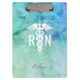 Personalized Registered RN Teal Blue Watercolor Clipboard