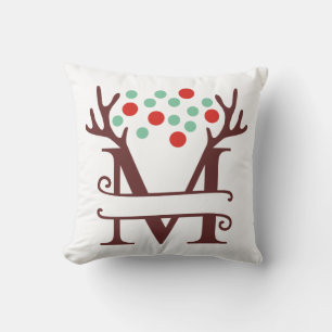 Personalized Reindeer Antlers Name "M" Throw Pillow