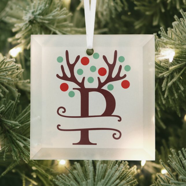Personalized Reindeer Antlers Name "P"  Glass Ornament (Insitu)