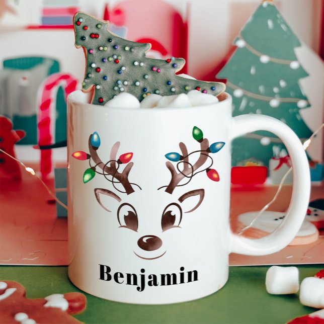 Personalized Reindeer Boy Christmas  Coffee Mug (Creator Uploaded)