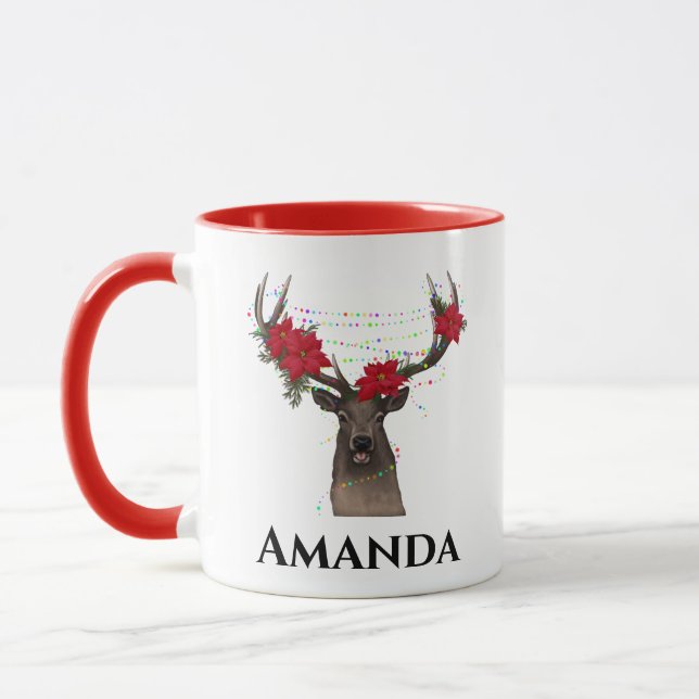 Personalized reindeer- christmas light   mug (Left)