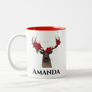 Personalized reindeer- christmas light Two-Tone coffee mug