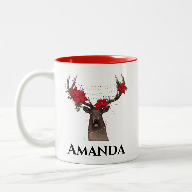Personalized reindeer- christmas light  Two-Tone coffee mug (Left)