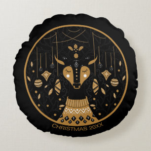 Personalized Reindeer Christmas Photo Round Pillow