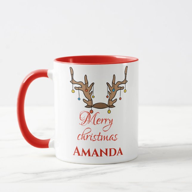 Personalized Reindeer decor- Merry christmas   Mug (Left)
