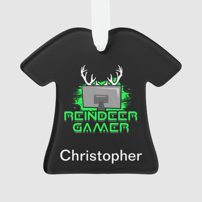 Personalized Reindeer Gamer Christmas Funny Ornament (Back)