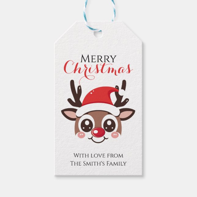 Personalized Reindeer Gift Tag – Custom Christmas  (Front)
