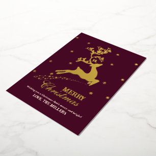 Personalized Reindeer Gold Foil Christmas Card