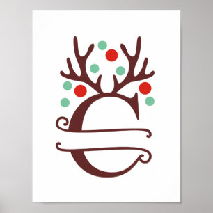 Personalized Reindeer Letter C Split Monogram Poster