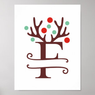 Personalized Reindeer Letter F Split Monogram Poster