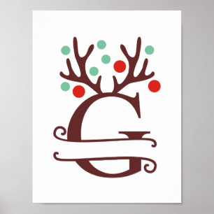Personalized Reindeer Letter G Split Monogram Poster