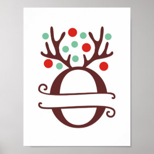 Personalized Reindeer Letter O Split Monogram Poster