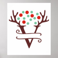 Personalized Reindeer Letter V Split Monogram