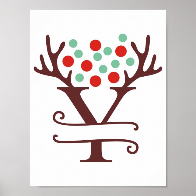Personalized Reindeer Letter Y Split Monogram Poster (Front)
