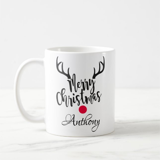 Personalized reindeer- merry christmas coffee mug (Left)