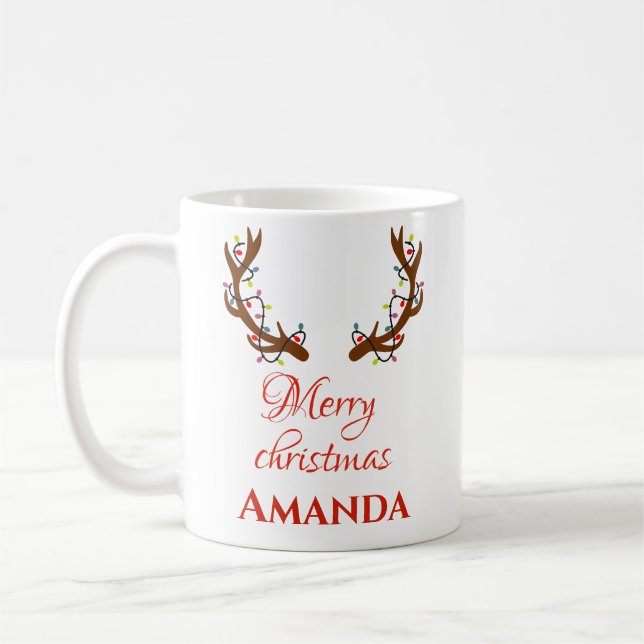 Personalized reindeer- Merry christmas  Coffee Mug (Left)