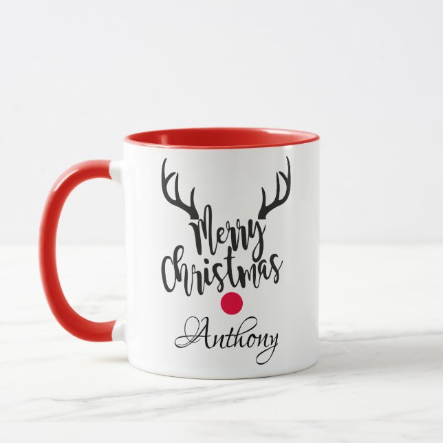 Personalized reindeer- merry christmas  mug (Left)
