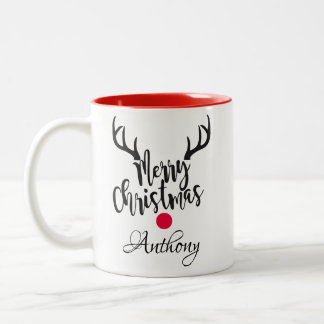Personalized reindeer- merry christmas Two-Tone coffee mug