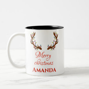 Personalized reindeer- Merry christmas Two-Tone Coffee Mug