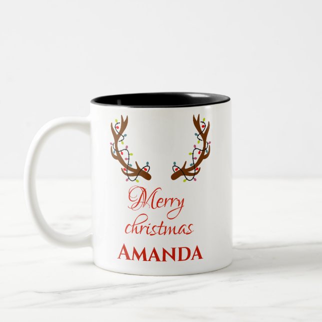 Personalized reindeer- Merry christmas   Two-Tone Coffee Mug (Left)