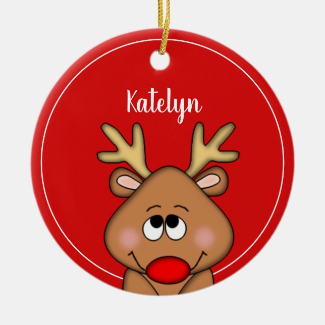 Personalized Reindeer Merry Christmas Year Ceramic Ornament (Front)