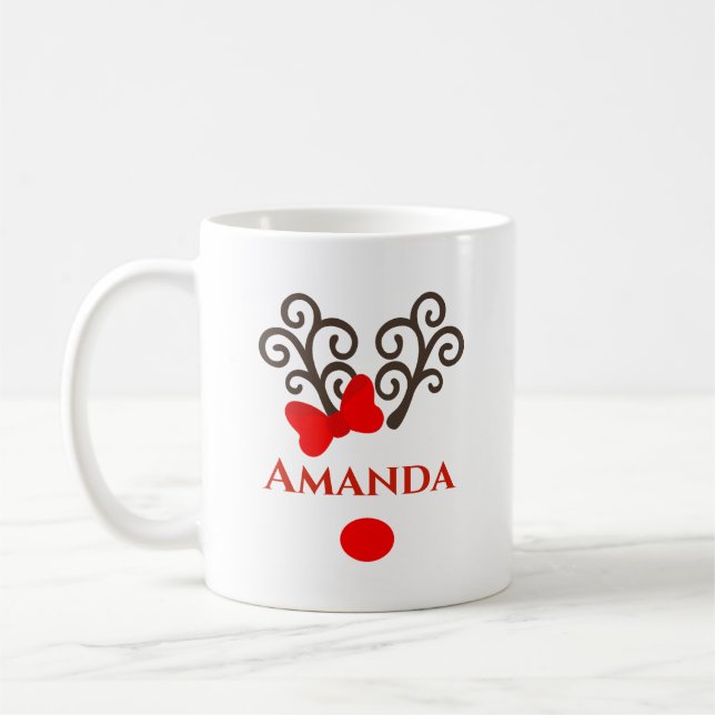 Personalized Reindeer red bow- Merry christmas  Coffee Mug (Left)