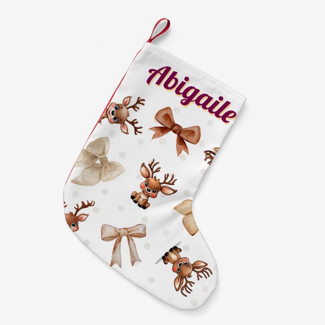 Personalized Reindeer with Bows Coquette Stocking (Front (Hanging))