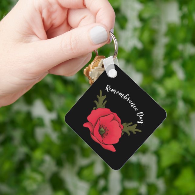 Personalized Remembrance Day Red Poppy Keychain (Hand)