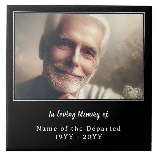 Personalized Remembrance Keepsake Photo Name Dates Tile (Front)