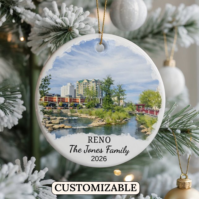 Personalized Reno Ornament, Custom Nevada State Ceramic Ornament (Creator Uploaded)