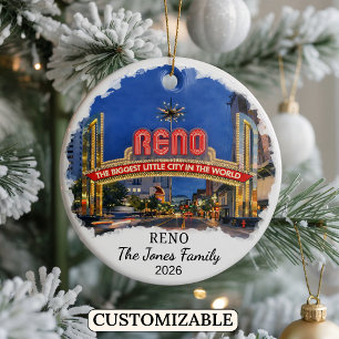 Personalized Reno Ornament, Custom Nevada State Ceramic Ornament
