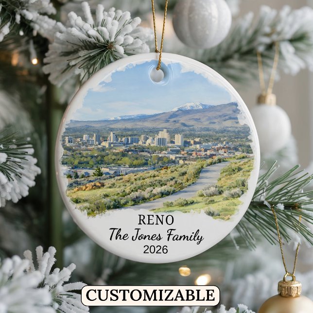 Personalized Reno Ornament, Custom Nevada State Ceramic Ornament (Creator Uploaded)