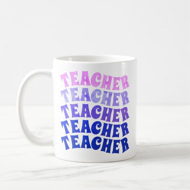 Personalized Repeat Wavy Teacher Coffee Mug (Left)