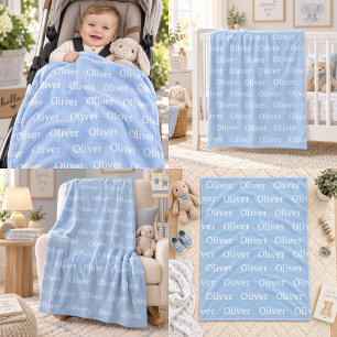 Personalized Repeating Baby Boy Name Blue Fleece Blanket