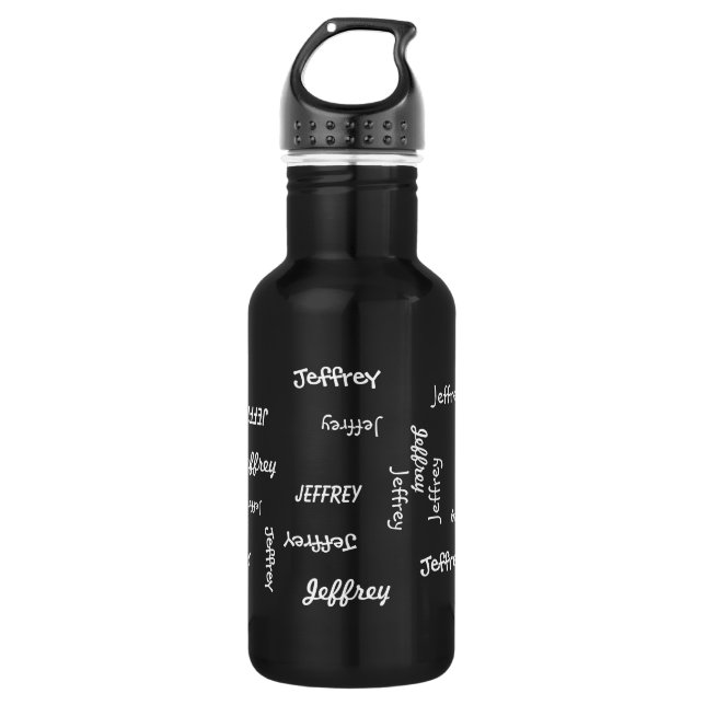 Personalized, Repeating Name, Black and White 532 Ml Water Bottle (Front)