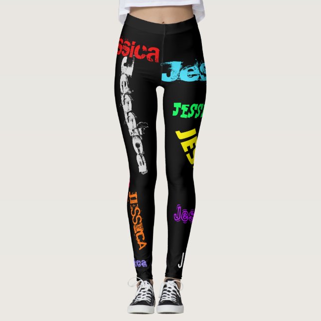 Personalized Repeating Name Black Bold Leggings (Front)