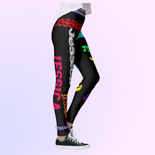 Personalized Repeating Name Black Bold Leggings