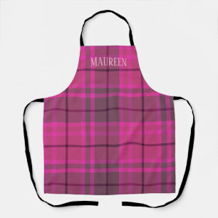 Personalized reppy pink & purple tartan plaid apron