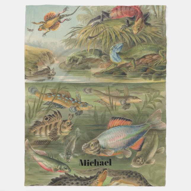 Personalized Reptile Lizard Fish Lover Fleece Blanket (Front)