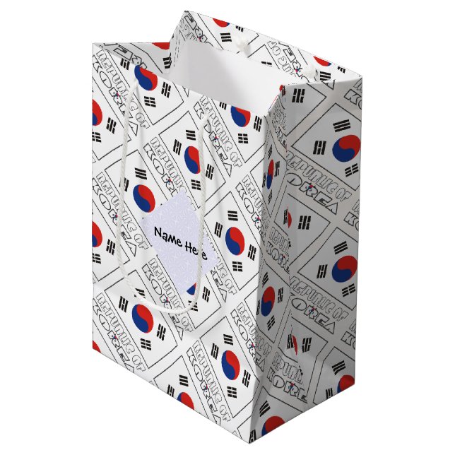 Personalized Republic Korea South Flag Tiled Medium Gift Bag (Front Angled)