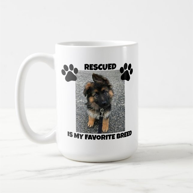 Personalized Rescued is My Favourite Breed 15oz Coffee Mug (Left)