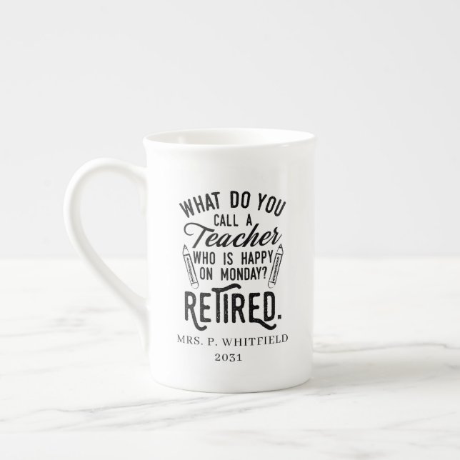Personalized Retired Teacher School Principal Bone China Mug (Left)