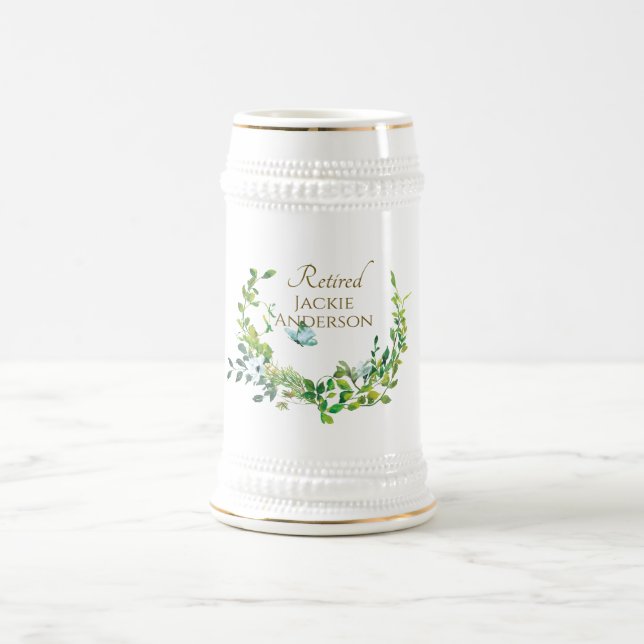 Personalized Retirement Beer Stein Botanical Gold (Center)