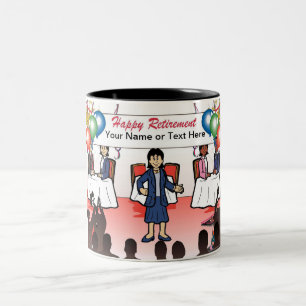 Personalized Retirement - Female Cartoon Two-Tone Coffee Mug